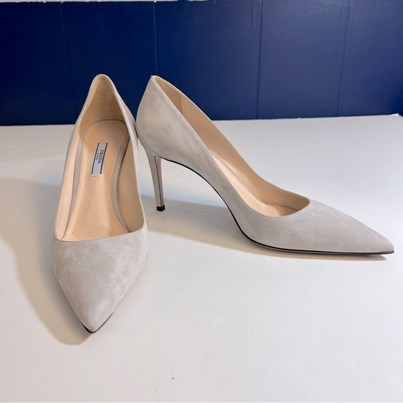 Prada Grey Suede Heels Size 41.5 Or Us 11.5